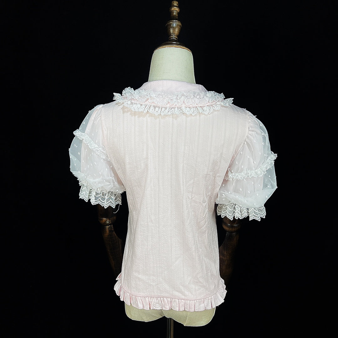 DMFS Lolita~Lollipop~Sweet Lolita Shirt with Double-Layered Puff Sleeves