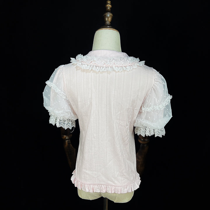 DMFS Lolita~Lollipop~Sweet Lolita Shirt with Double-Layered Puff Sleeves