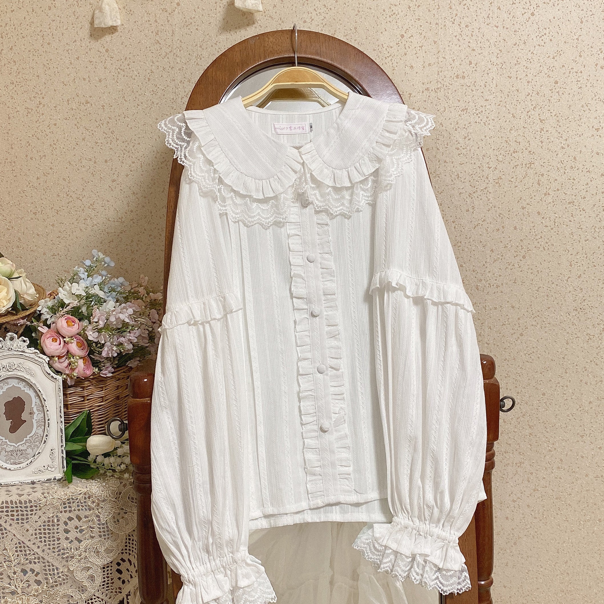 MIST - Cream Sweetheart - Kawaii Lolita Long-sleeve Blouse Multicolors milk white S