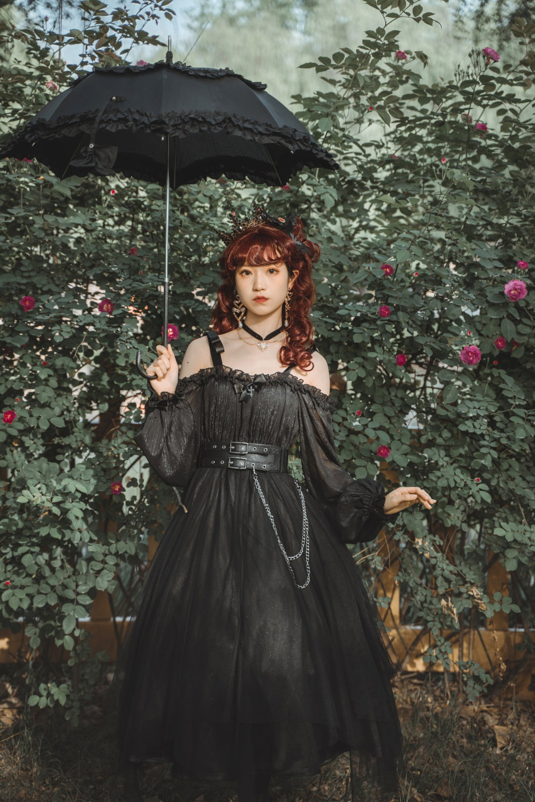 Cornfield Lolita~The Girl Assassin~Halloween Gothic Lolita Irregularly Hemline Dress S long version-black 