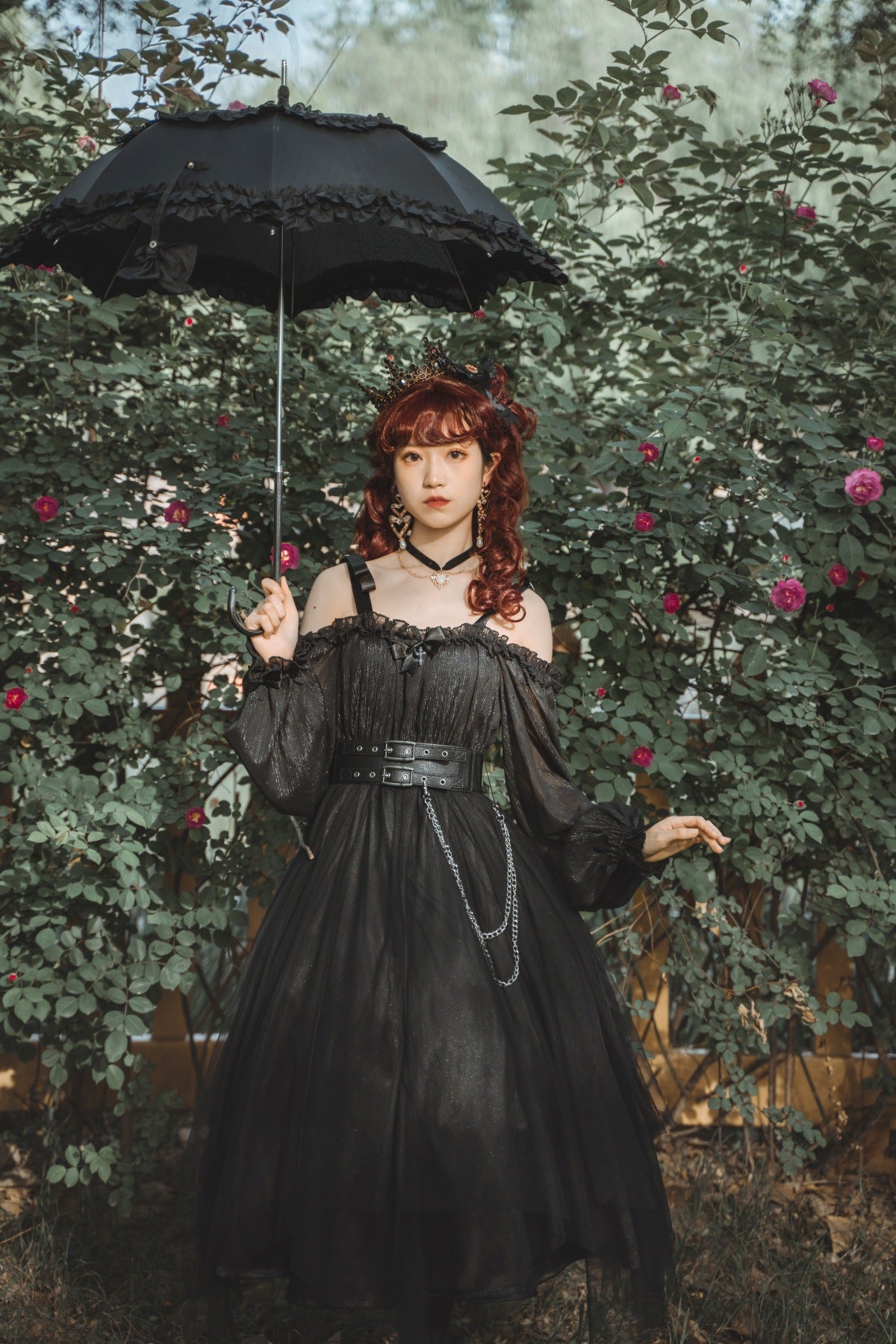 Cornfield Lolita~The Girl Assassin~Halloween Gothic Lolita Irregularly Hemline Dress S long version-black 
