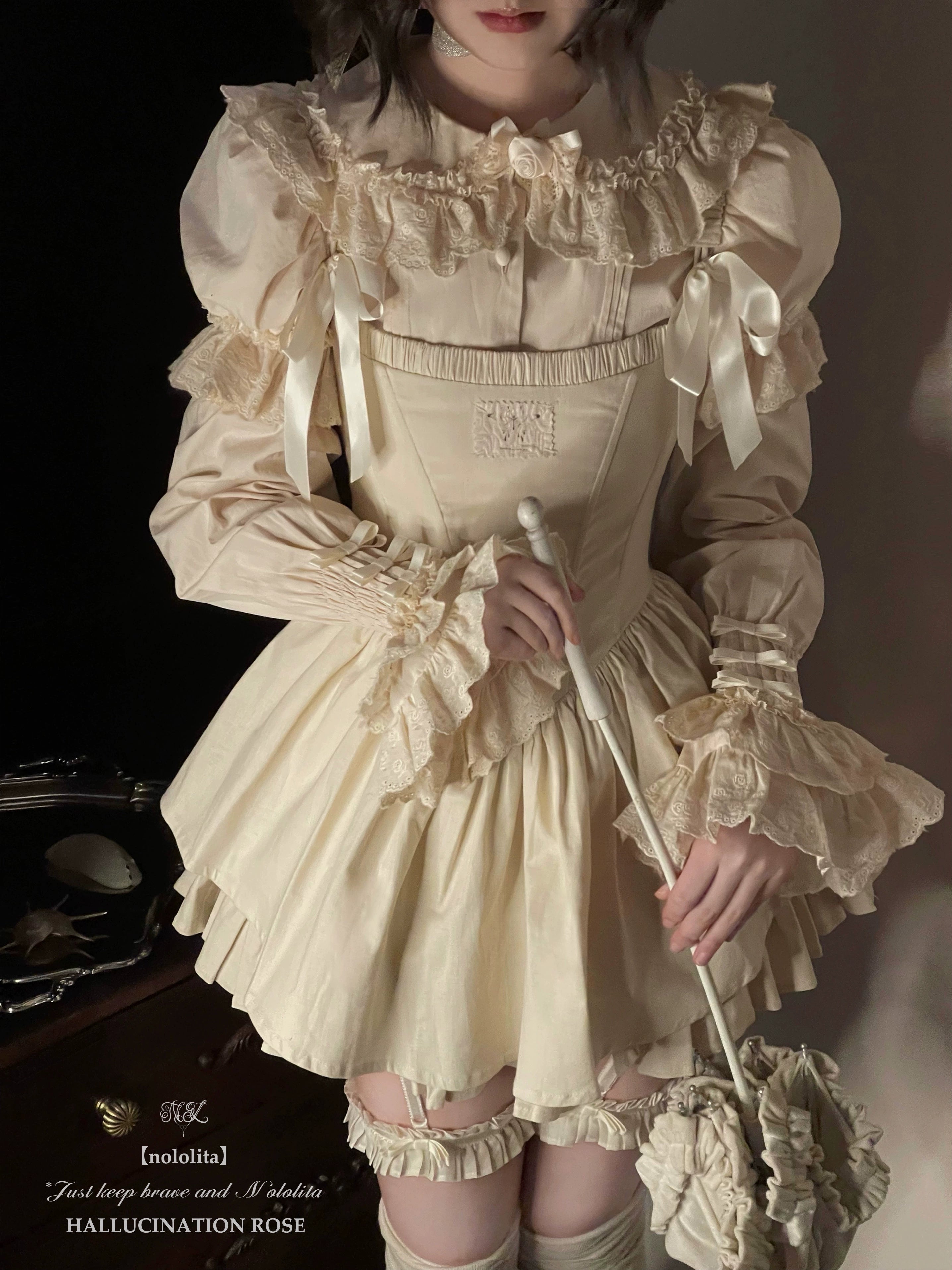 Nololita~Nightingale~Old School Lolita Shirt with Detachable Sleeves 41944:720476