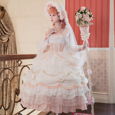 Cat Fairy~Daisy's Park~Elegant Winter Lolita Flower Bride OP S pink white 
