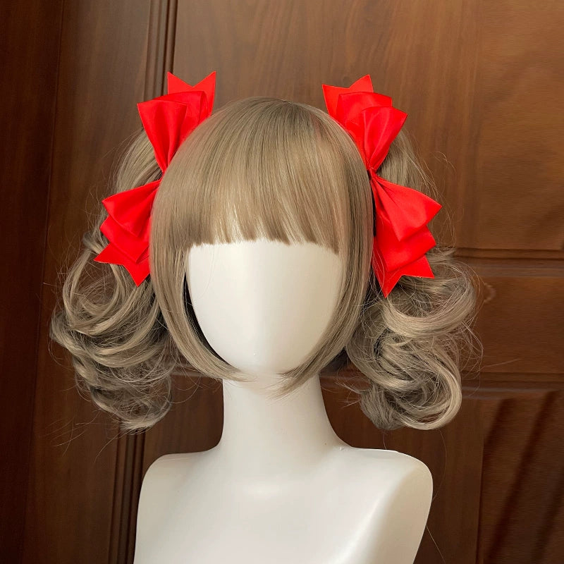 BeiBei Handmade~Kawaii Lolita Hair Clip Bow JK Side Clips Bright red  