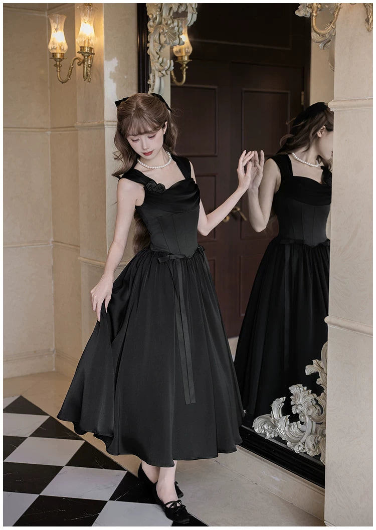 For Beloved - Classic Lolita Satin JSK Dress Set, Fishbone Waist