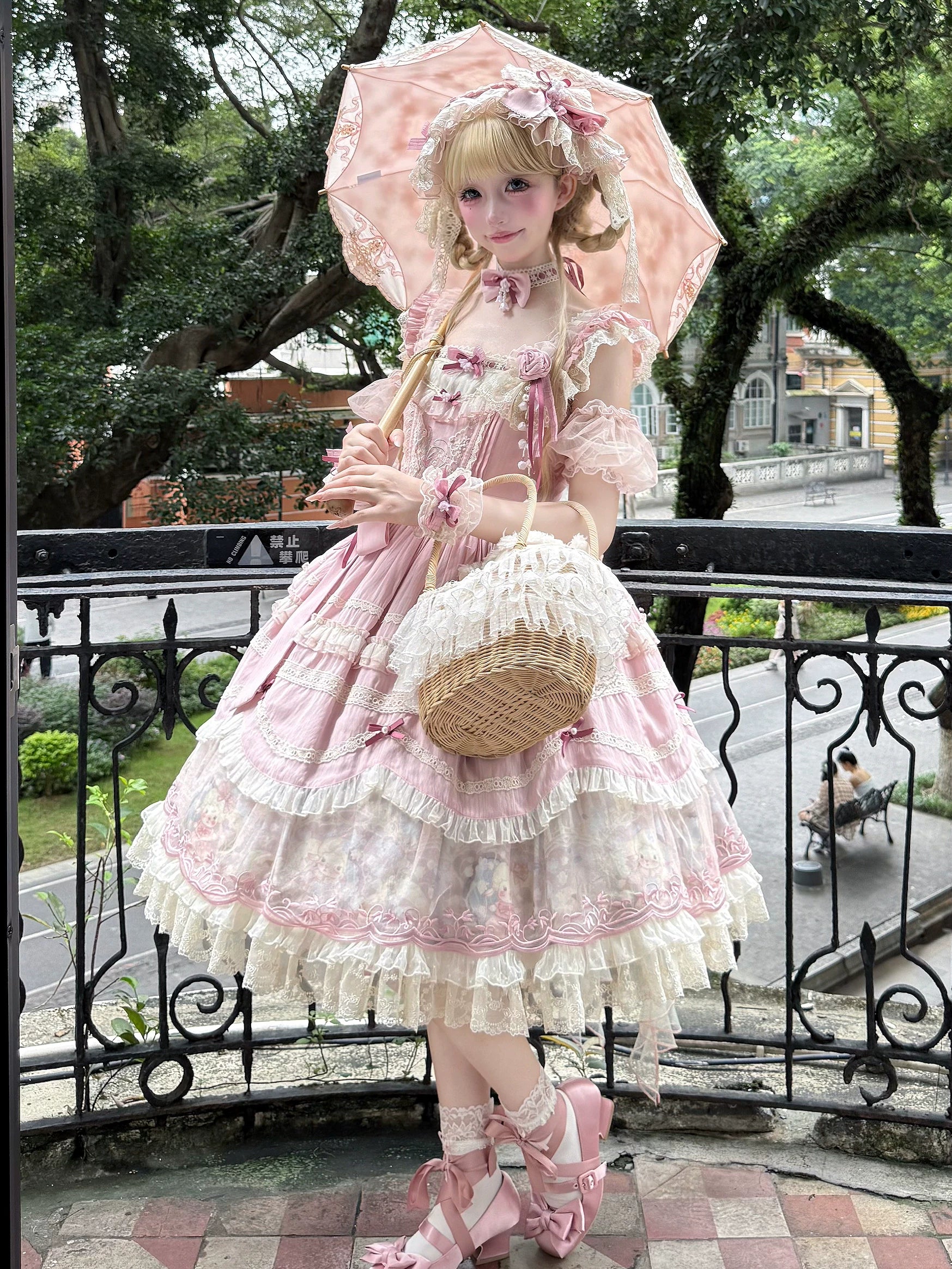 Lily of the Valley Lamb - Classic Lolita Tiered Hem JSK Dress with Embroidery 45277:852072
