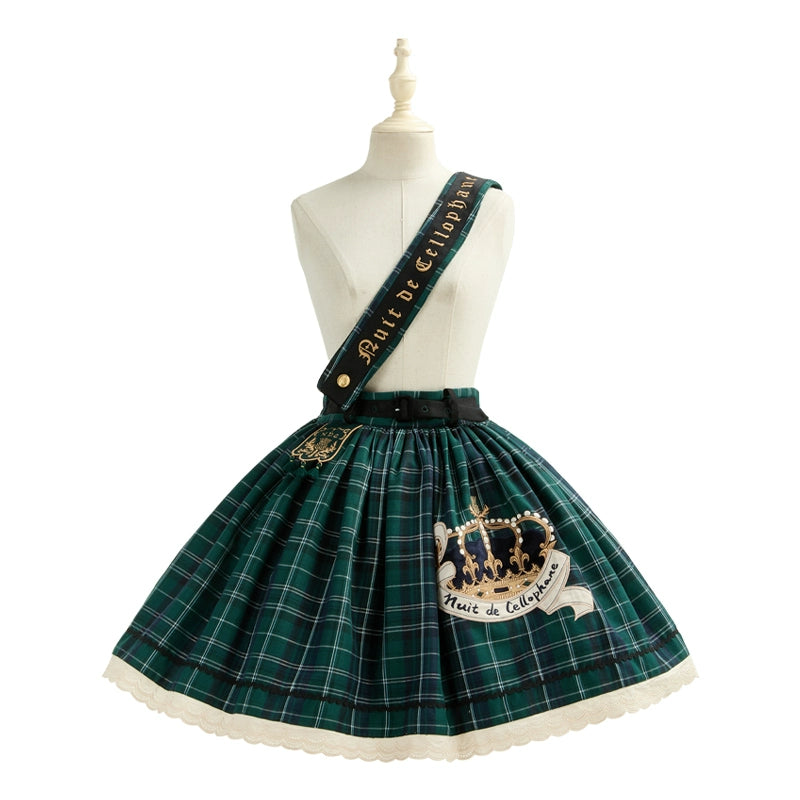 Nuit De Cellophane~Thistle Crown~Punk Lolita Suit Plaid Coat Tiered Skirt XS 2.0 Green Skirt 