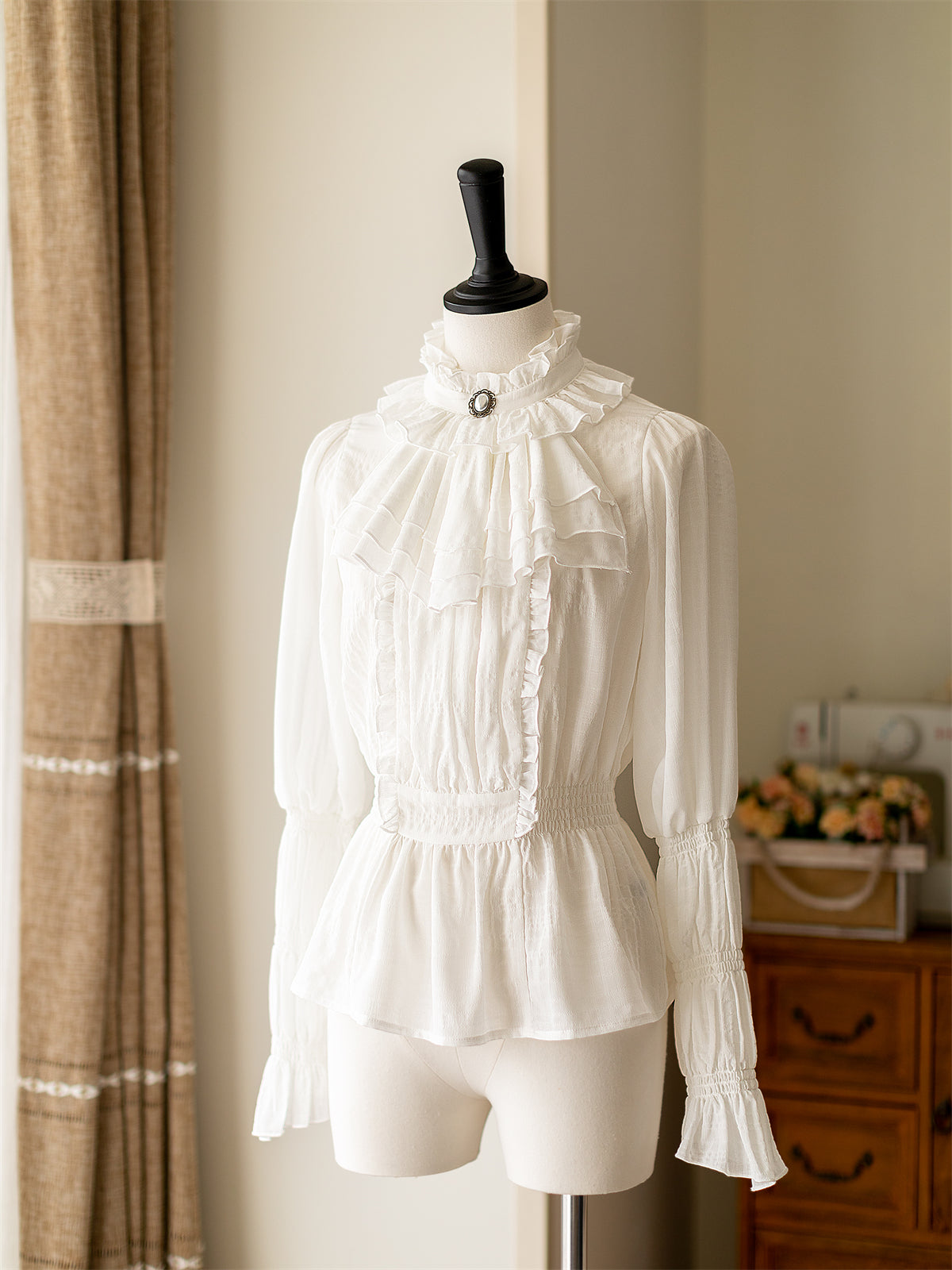 (BFM)Forest Wardrobe~Misty Forest~Elegant Vintage Fishbone Lolita Long Skirt Lolita Vest S dark grid shirt only 