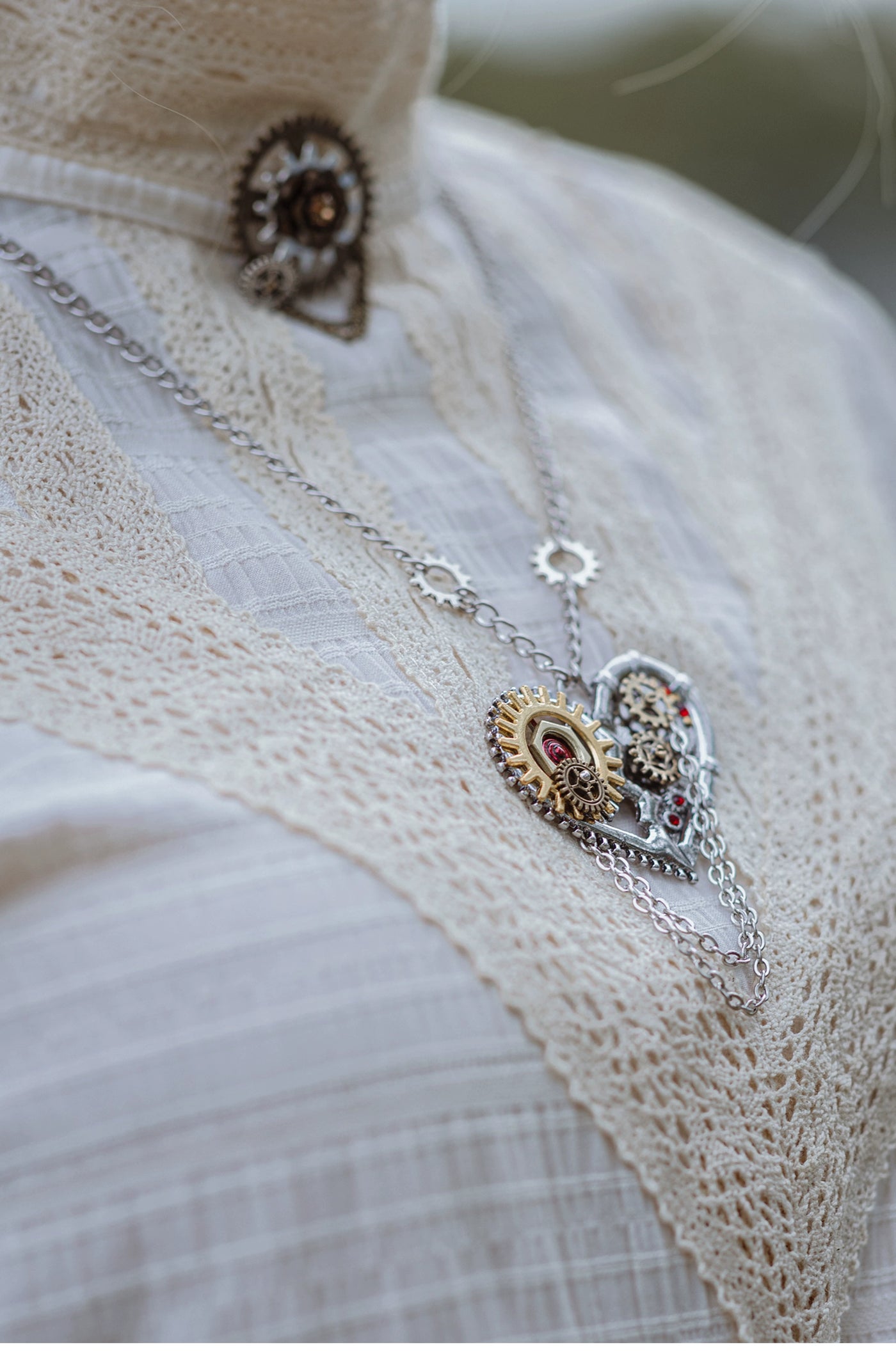 (BFM)Mr. Yi's Steam Continent~Punk Lolita Necklace Silver Heart-shaped Necklace   