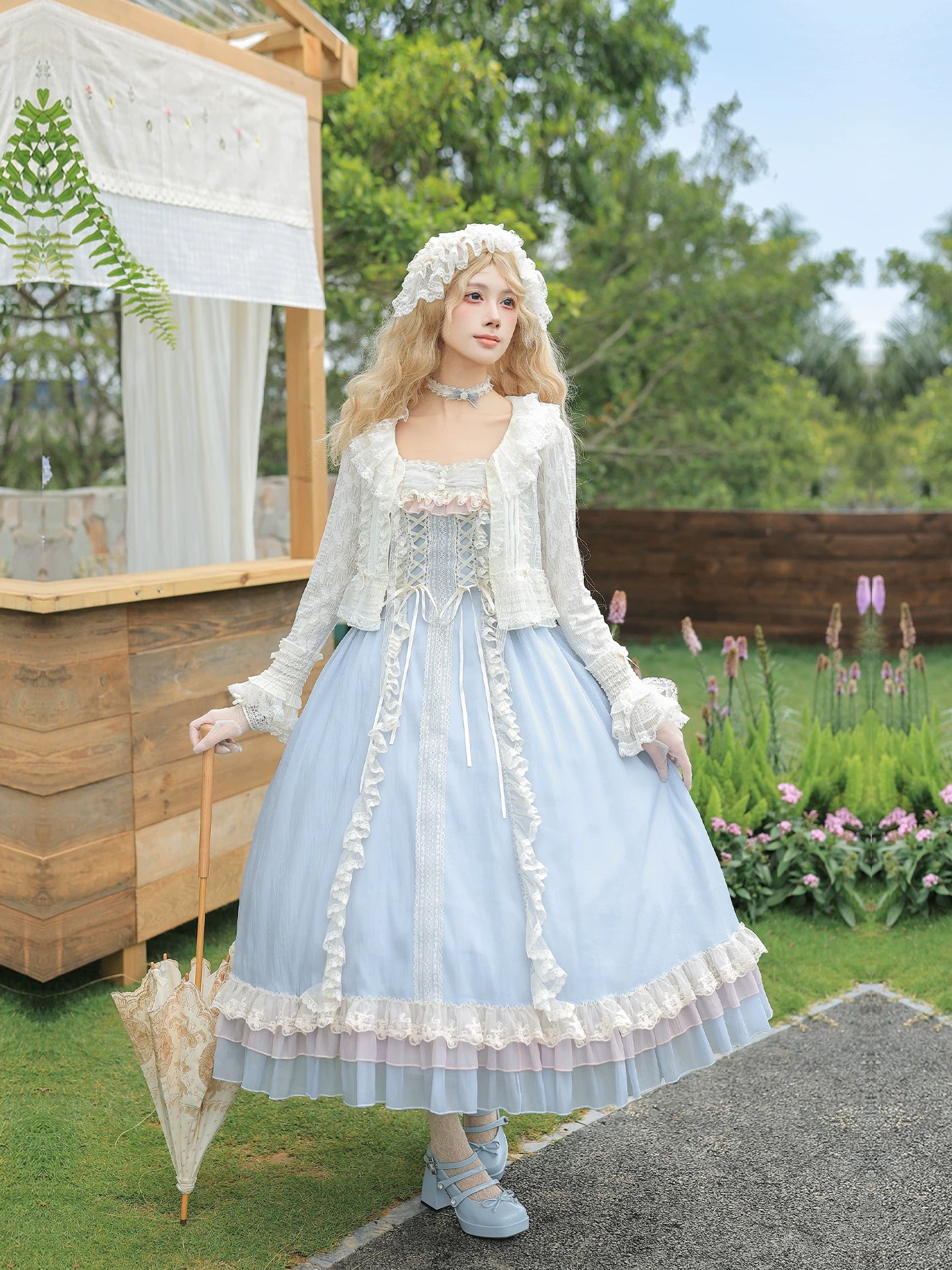 Island Diary - Classic Lolita Flutter Sleeve JSK Dress, Ruffled Lace 45533:855142