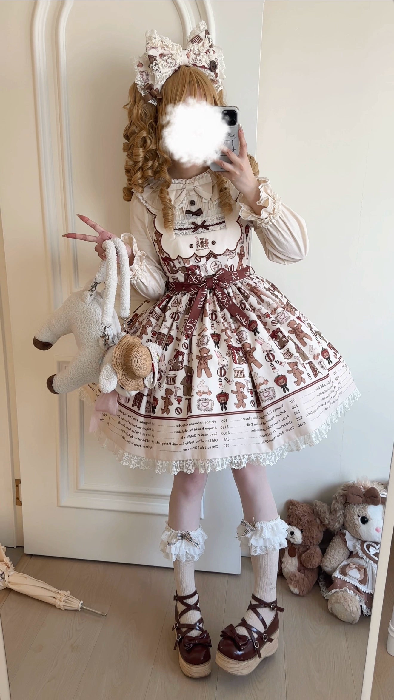 Fairyfaith - Little Bear Daily - Kawaii Lolita Embroidered JSK & OP Dress, Bear Print 44384:806240