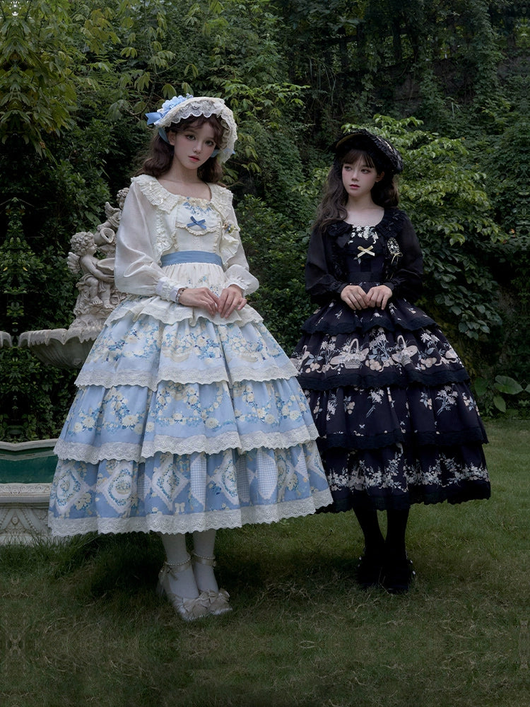 With PUJI~Letter and Poetry~Classic Lolita JSK Suit Four-tiered Twins Dress