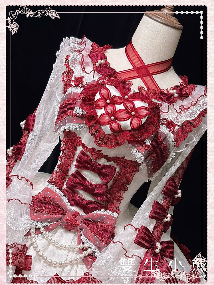 Shuang Sheng Xiao Xiong - Heart of Love - Lace Sweet Lolita Shirt, Hime-Sleeves