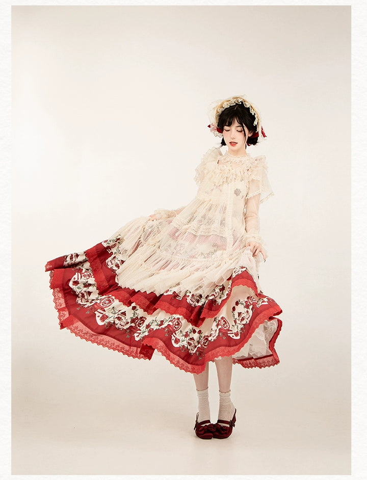 With PUJI~Letters and Poetry~Classic Lolita Tulle Over-Skirt for Summer