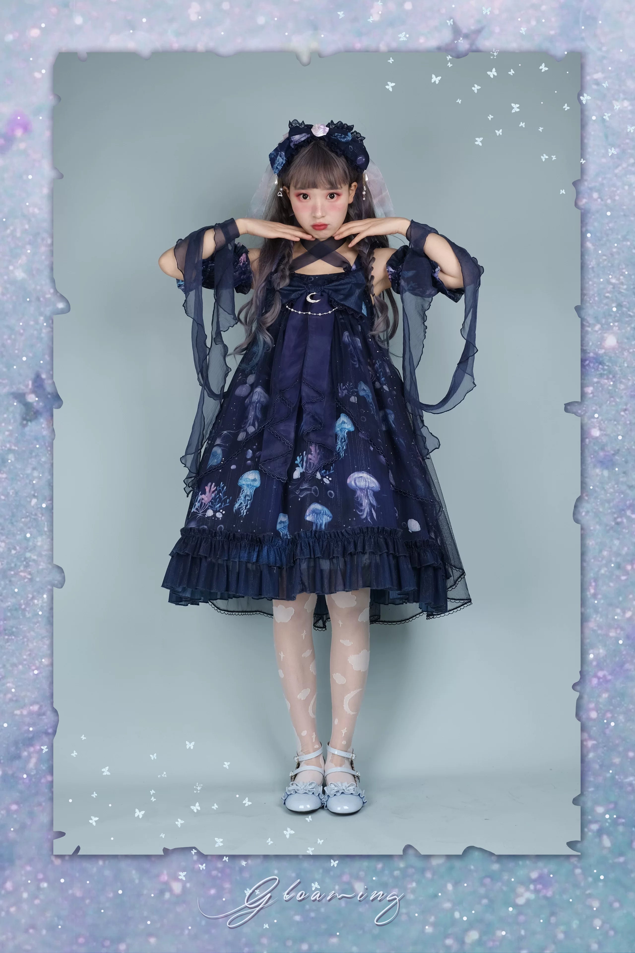 Coral Jellyfish - Sweet Lolita High-waist JSK Dress, Jellyfish & Coral Print 44906:827419