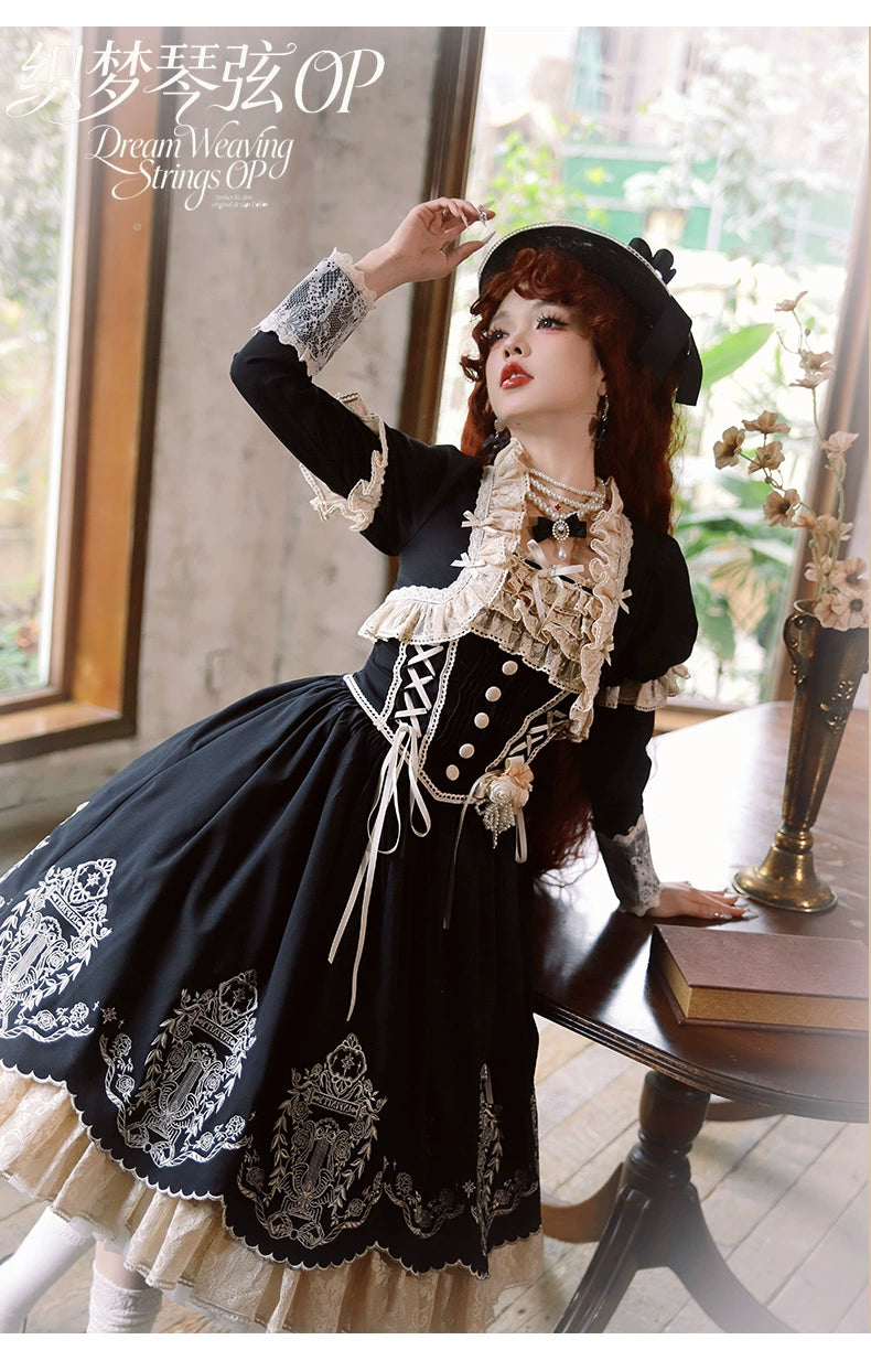 Amber Realm - Dream Strings - Embroidered Classic Lolita OP Dress, Princess Sleeves 44349:805140