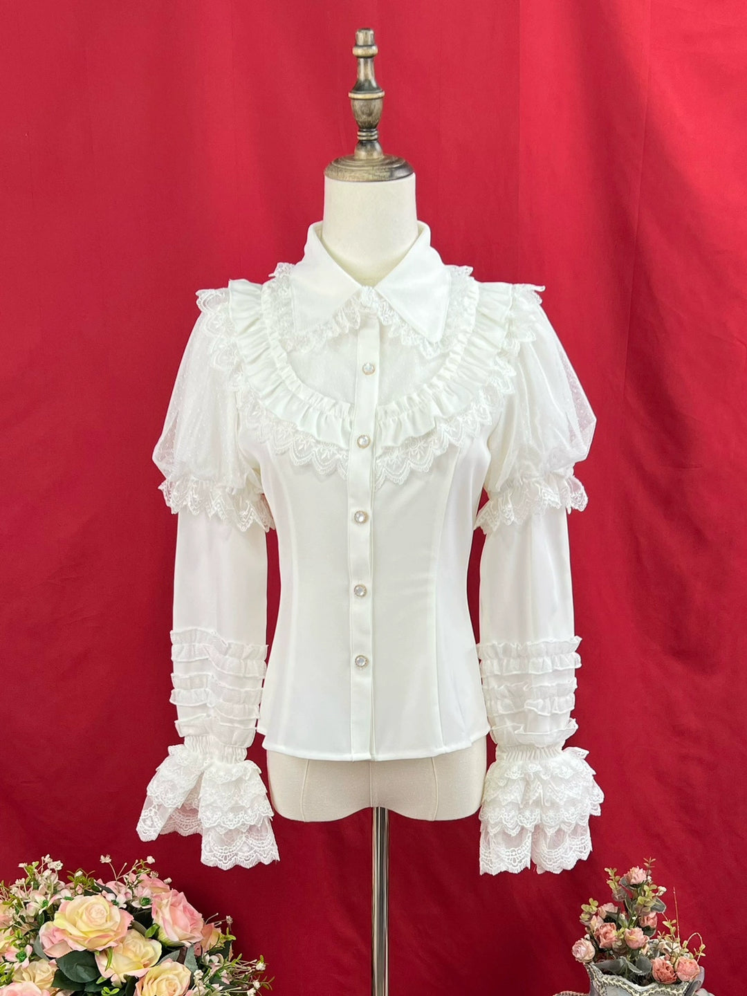 DMFS Lolita~Sweet Lolita Shirt Peter Pan Collar Blouse Detachable Sleeves Creamy white S 