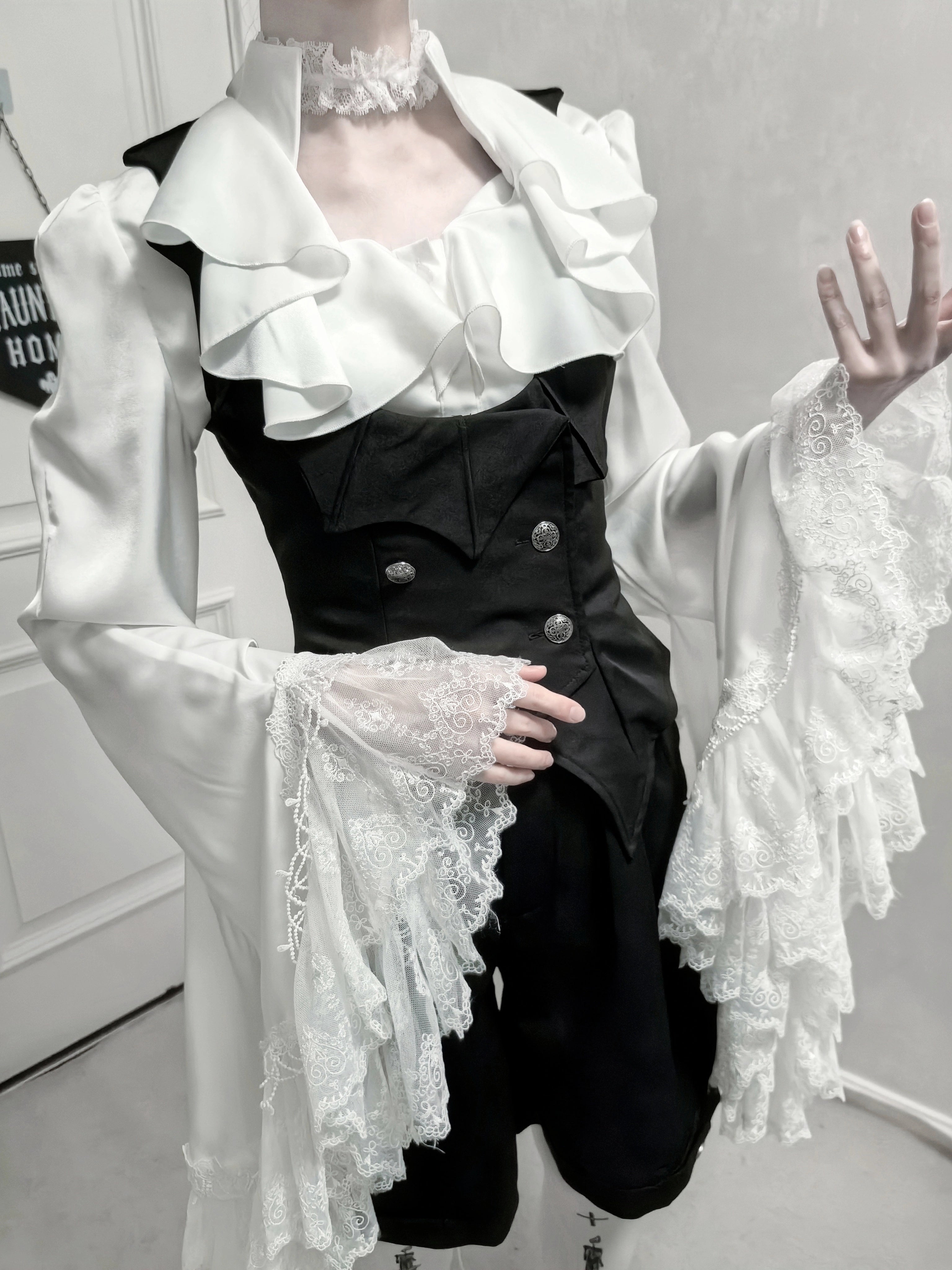 Acorn Lolita - Butterfly Shadow - Gothic Lolita Ruffled Shirt, Tailcoat Style