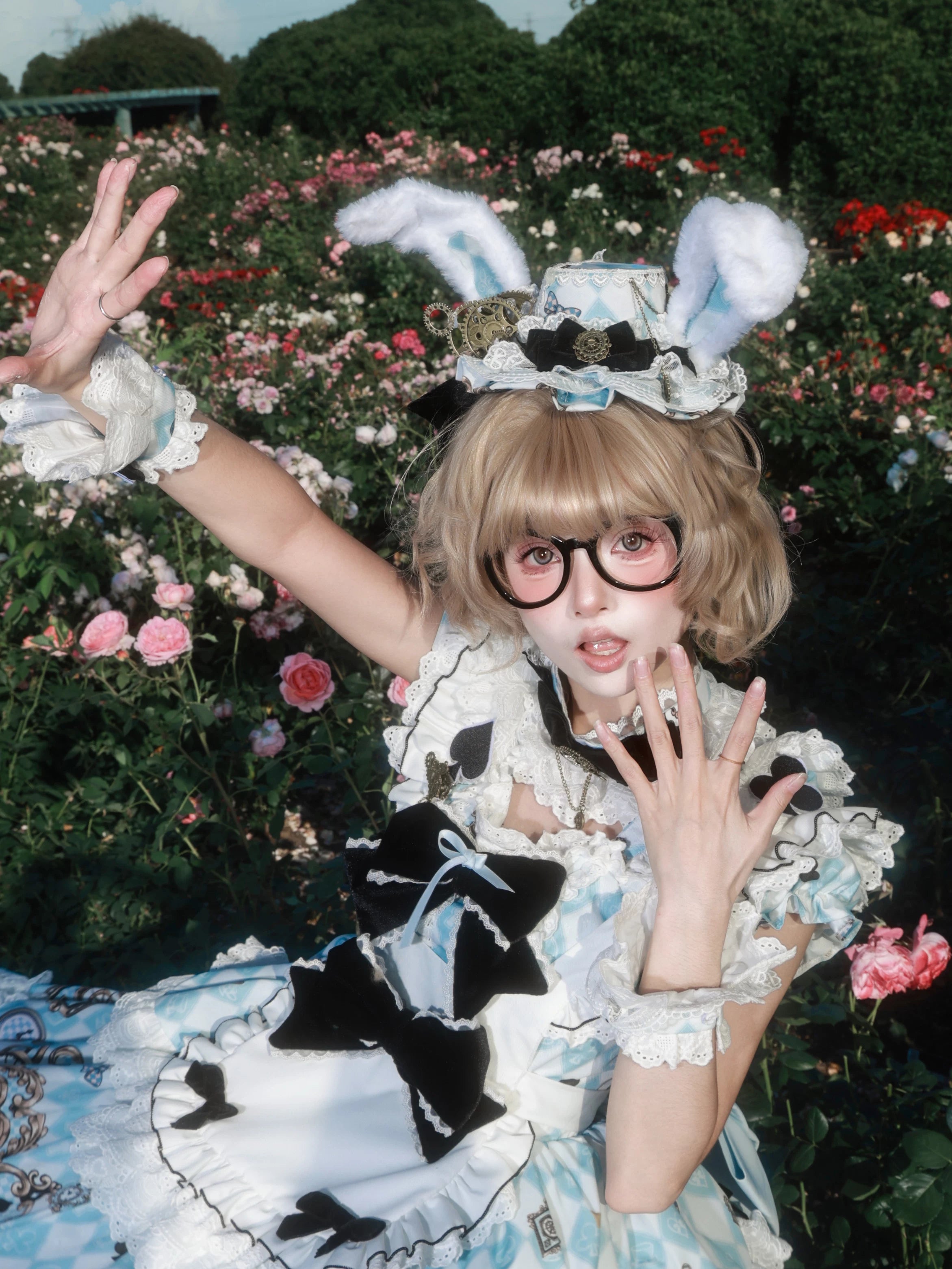 Unnamed Journey - Sweet Lolita Argyle Printed OP Dress with Bunny Details 45510:850375