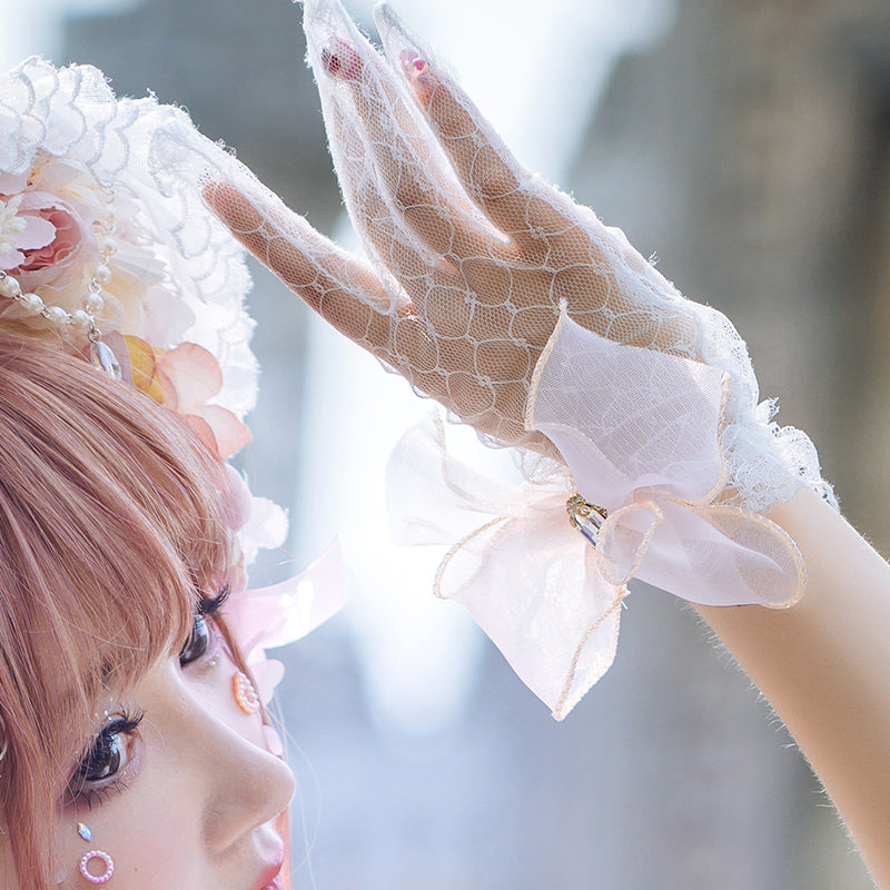 Cat Fair - Sakura Girl - Wedding Lolita Hair Accessories Bridal Hat Veil Pink gloves