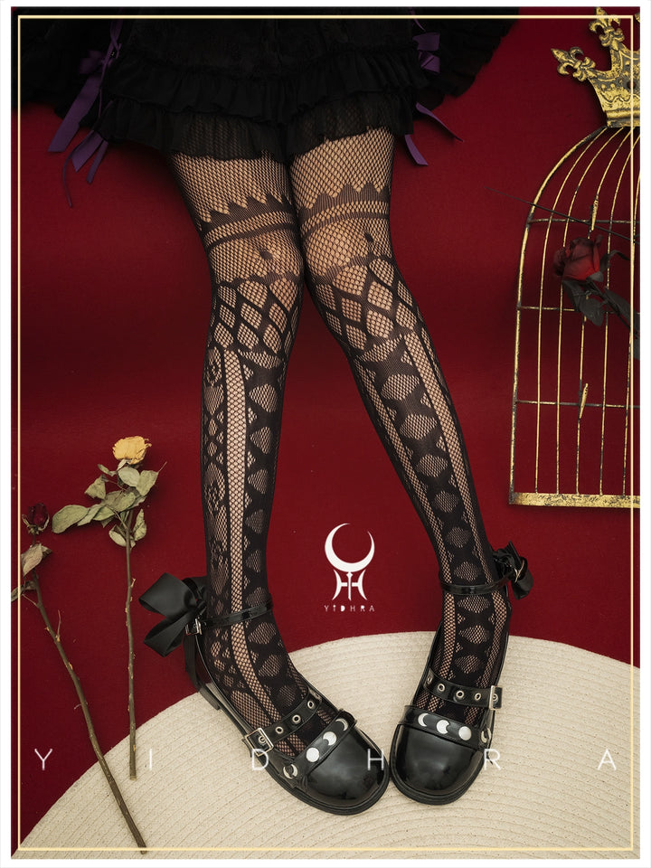 Yidhra~Rose Ball~Goth Lolita Pantyhose Halloween Black Net Tights Free size Black 