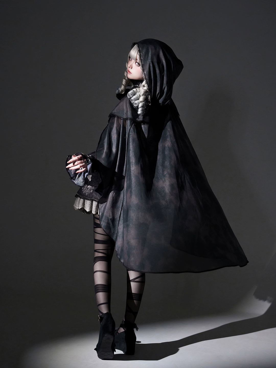 Sing a lullaby for you~Believer~IP Collab Gothic Lolita OP Dress Set Printed Hooded cape   