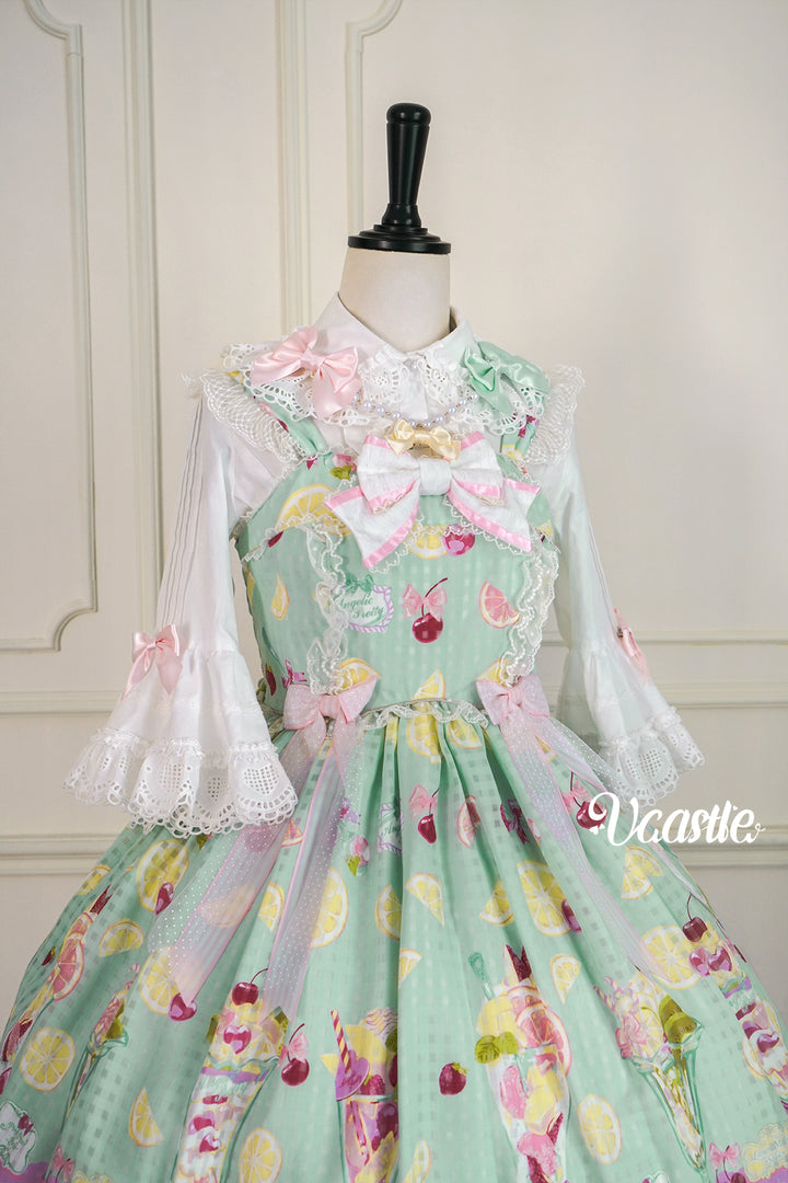 Vcastle~Sweet Crepes~Sweet Lolita Shirt with Princess Sleeves and Bow Chain 42109:726580