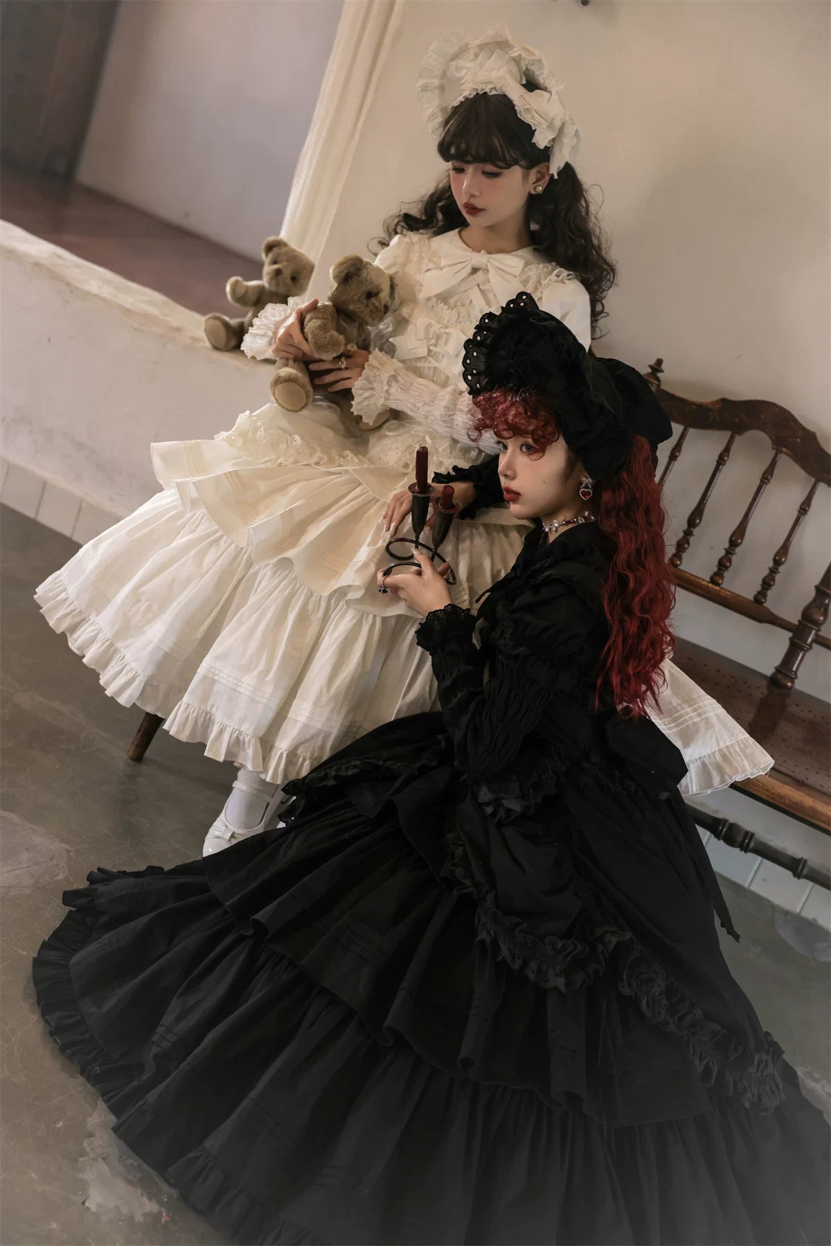 Cotton Gothic Lolita Long JSK, Drawn-up Hem