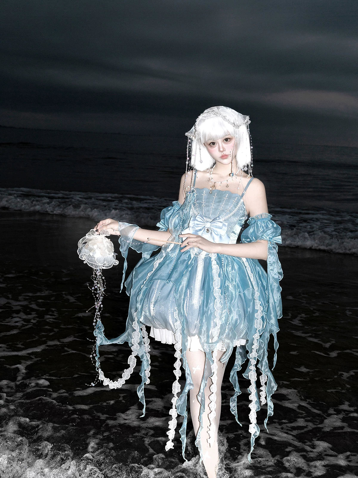 Dreaming Jellyfish - Sweet Lolita JSK Dress, Shell-shaped Neckline and Bubble Hem 45834:864401