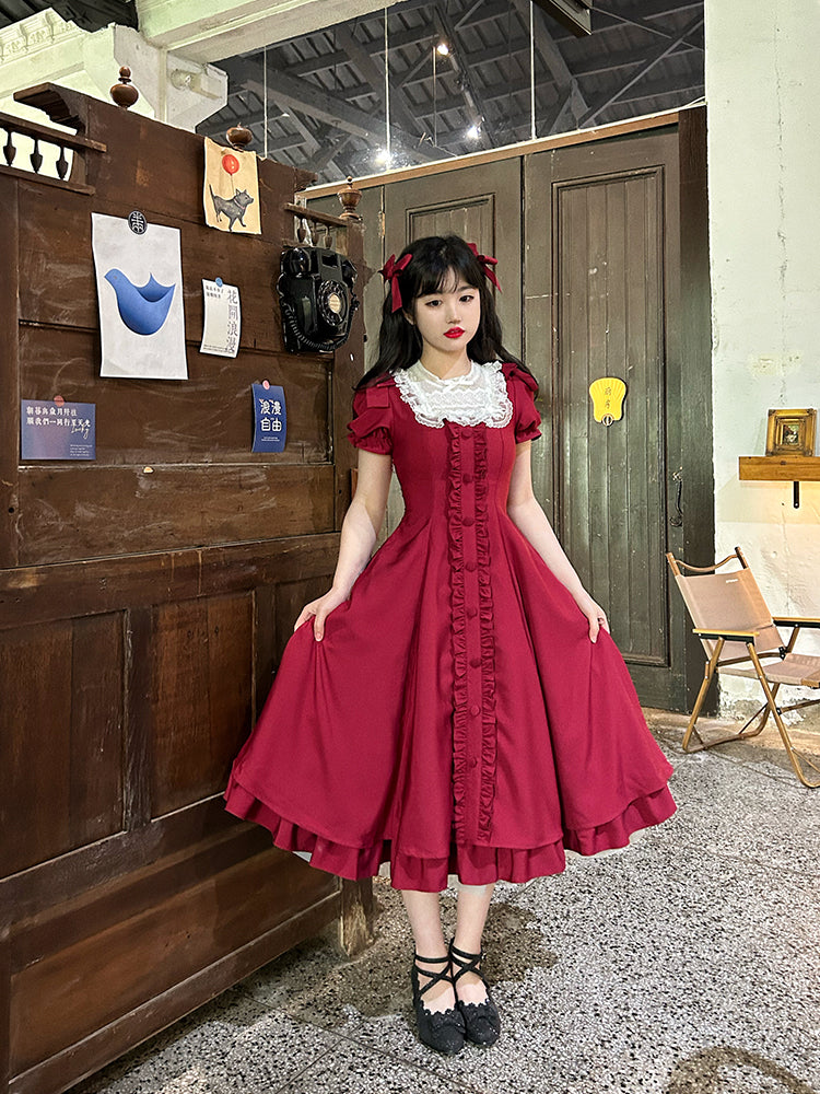 Sweet Wood - Long Vesion Elegant and Vintage Lolita OP S long version wine red