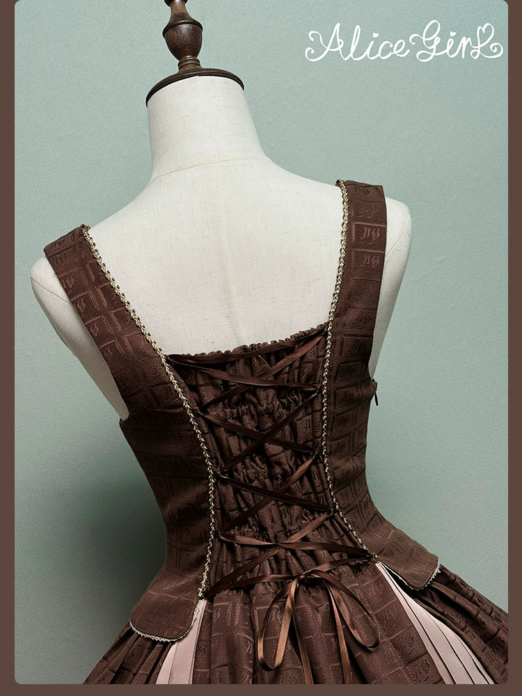 Alice Girl - Bear Chocolate Slab - Classic Lolita Pleated JSK & SK Dress, Side Zipper