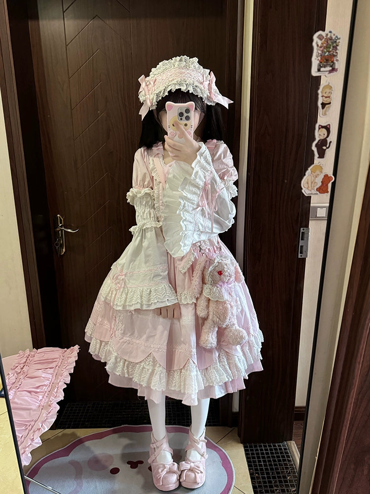 AerialCat~Cream Petal~Old School Lolita OP Dress Cotton Lolita Dress   