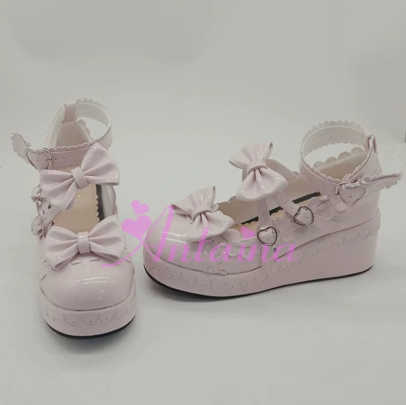 Antaina~Sweet Lolita Shoes Platform Shoes Multicolor 37 Pink mirror [Heel - 7cm back 3cm front] 