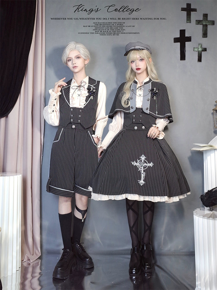 CastleToo - King's College - Ouji Lolita Skirt Set Prince Tie Shirt Set S Gray woolen hat