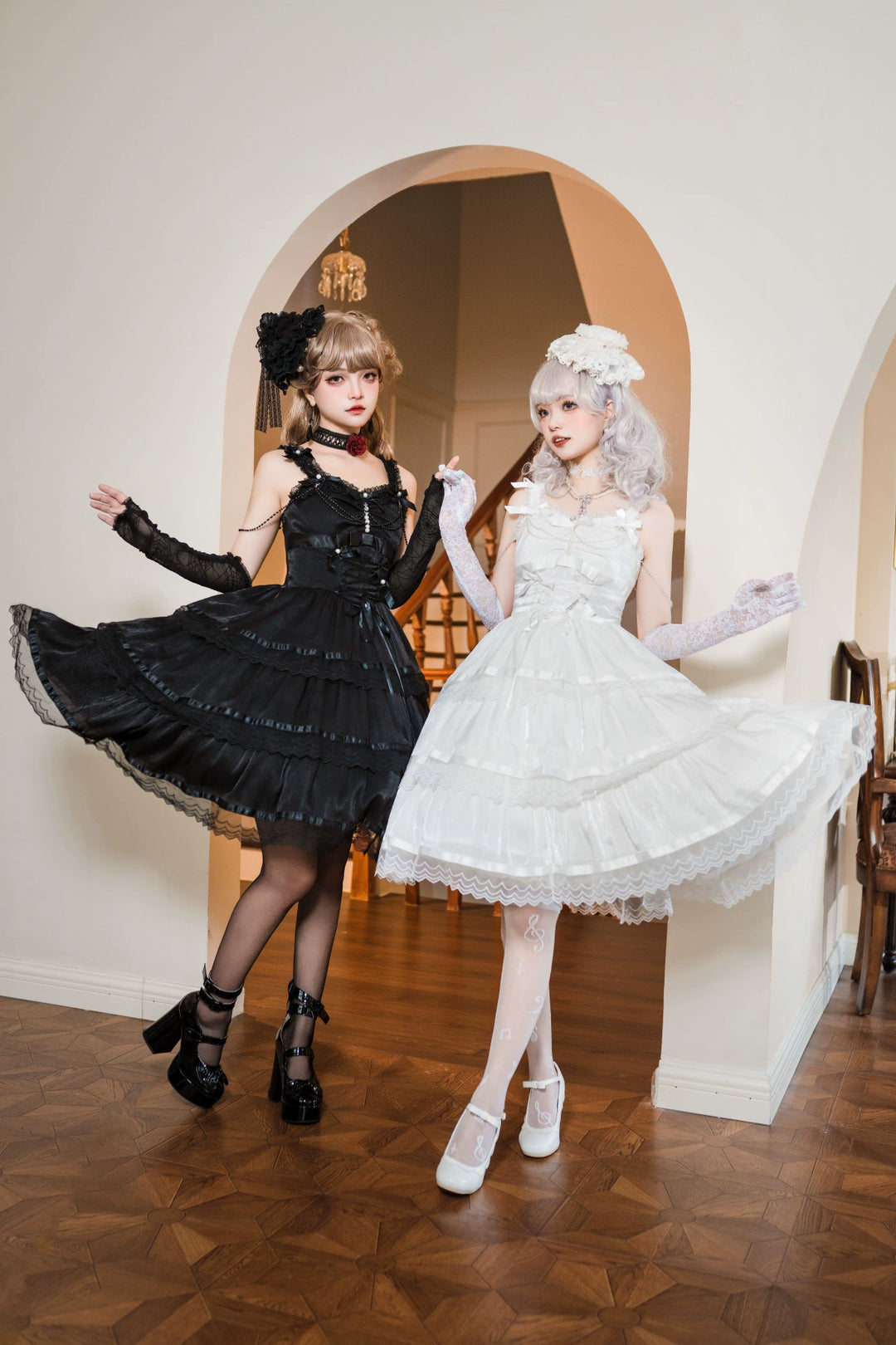 Sweet Date~Gothic Lolita JSK Wedding Dress Black and White Twin Lolita JSK