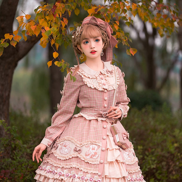 Youpairui~Helford~Sweet Coordinated Lolita Suit Pink Plaid Lolita SK Set   