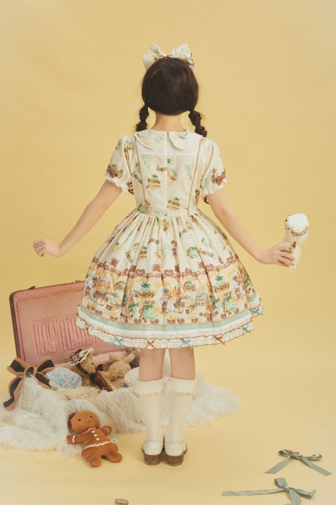 Babyblue~Little Bear Honey Jar~Kawaii Lolita Short Sleeve OP Gingerbread Man Embroidered Dress