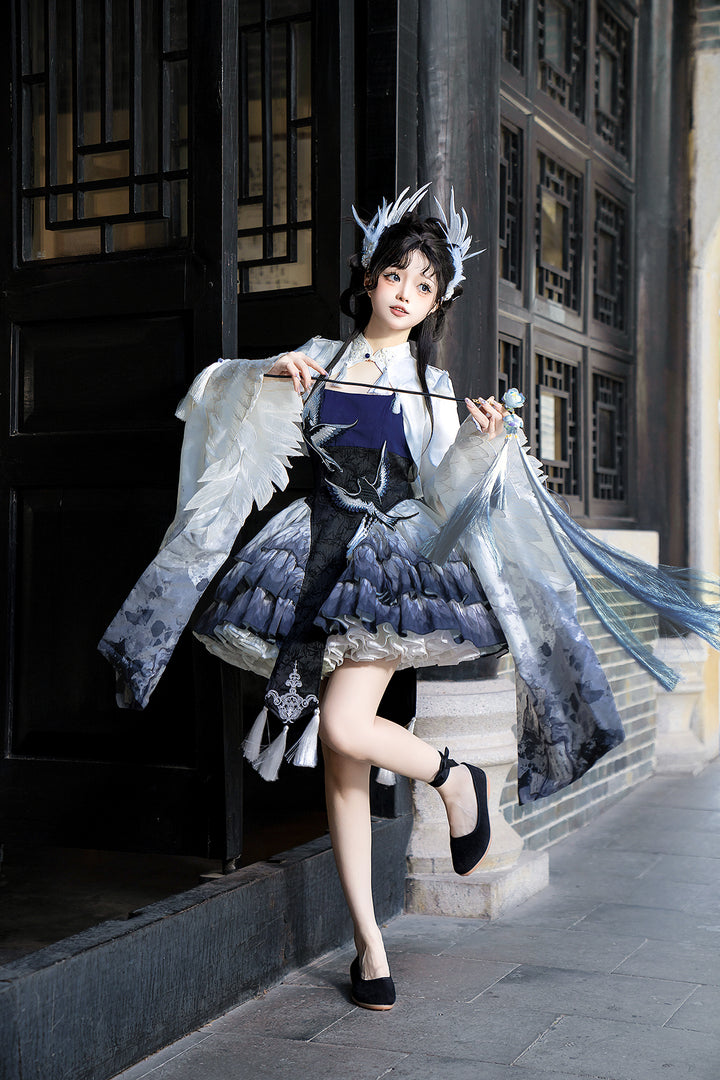 Letters from Unknown Star~Blue Feather Sparrow~Qi Lolita JSK Set with Bolero