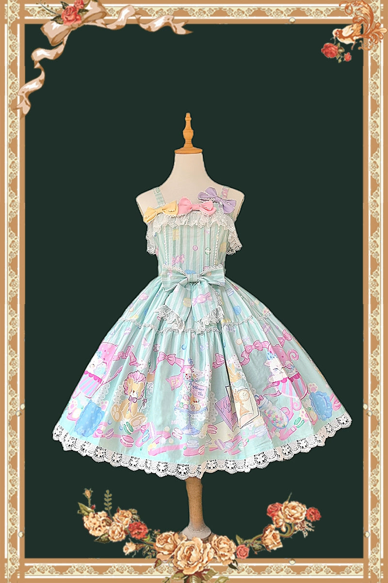 Infanta - Macaron Dolly House - Sweet Lolita JSK Dress, Animal Print Mint Green JSK (pre-order) S