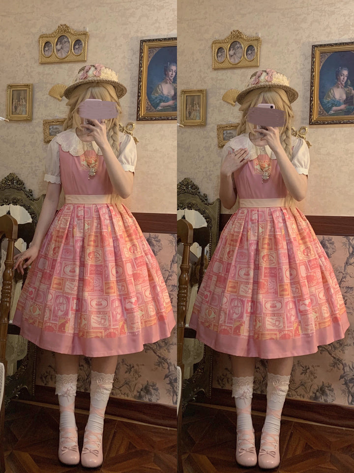 Miss Cube - Antique Label - Retro Lolita JSK Dress Print Daily Dress