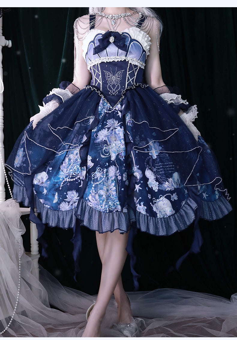 YingLuoFu~Original Elegant Lolita Blue Lolita JSK   