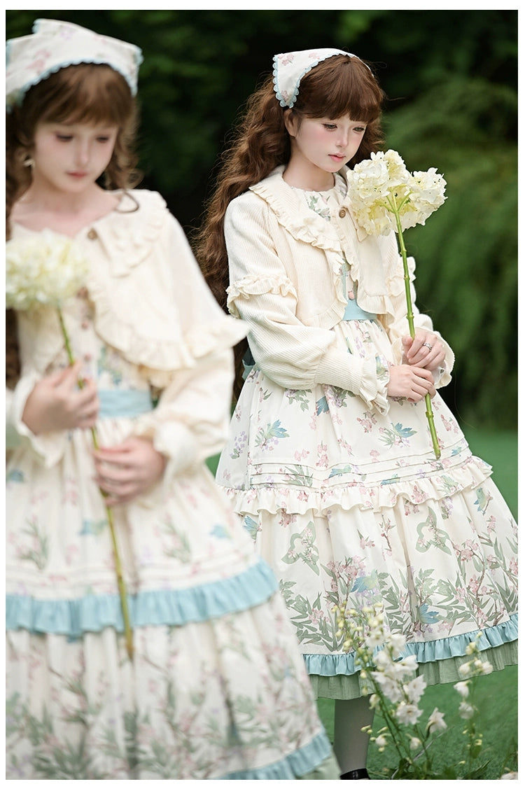 With PUJI - Oriole Time - Country Lolita JSK and OP Dress, Floral and Bird Print 44048:794535