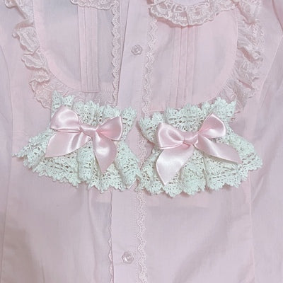A Zhi~Artie Handcraft~Sweet Lolita Bow Cotton Thread Lace Cuffs pink (a pair)  