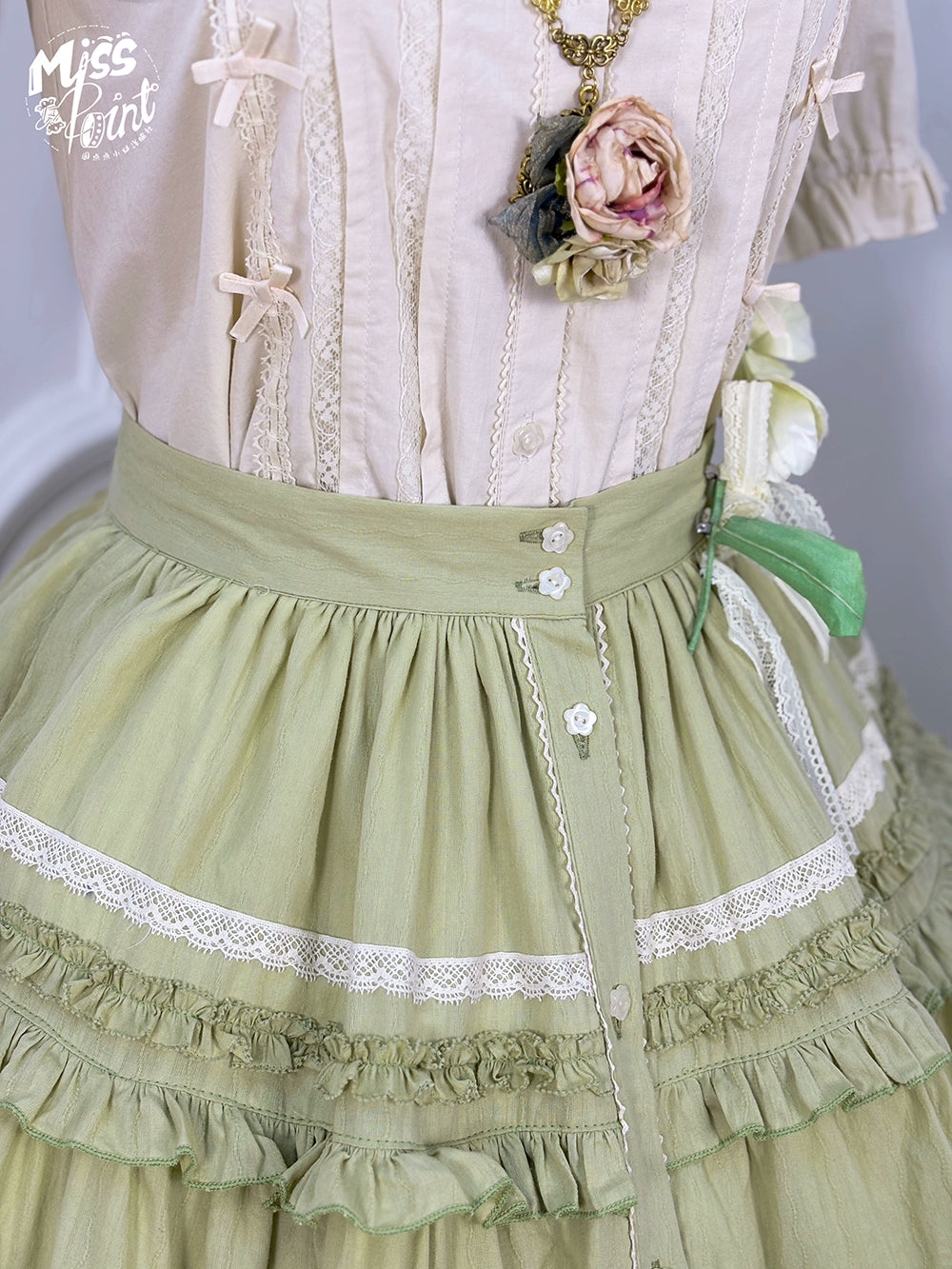 Miss Point~Cat Rose Tea~Elegant Lolita SK Pure Cotton Open-front Skirt 42142:728307