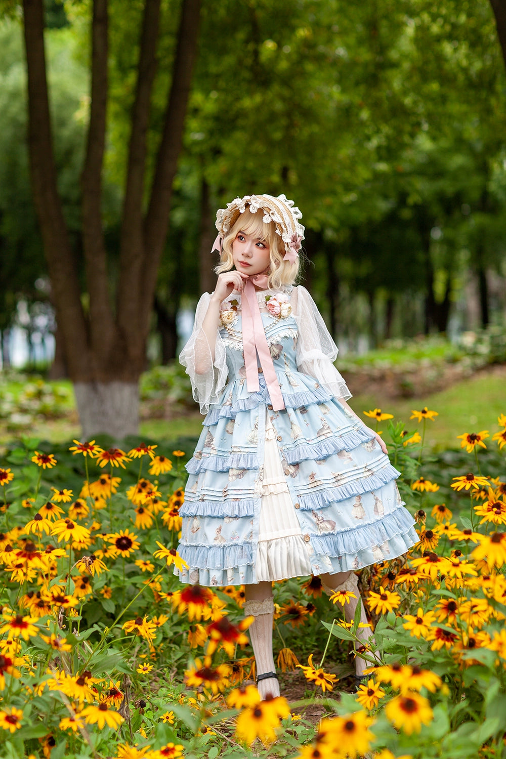 Infanta~Elegant Lolita JSK Dress Tiered Rabbit Prints Middle Split Dress   