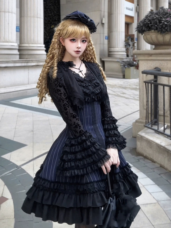 MILU ORIG - Six-Panel Gothic Lolita JSK Dress, Tiered Ruffles