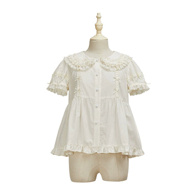 Summer Fairy~Cloud Dream~Cotton Lolita Shirt Shirt Sleeve Doll Collar Multicolors XS creamy white 