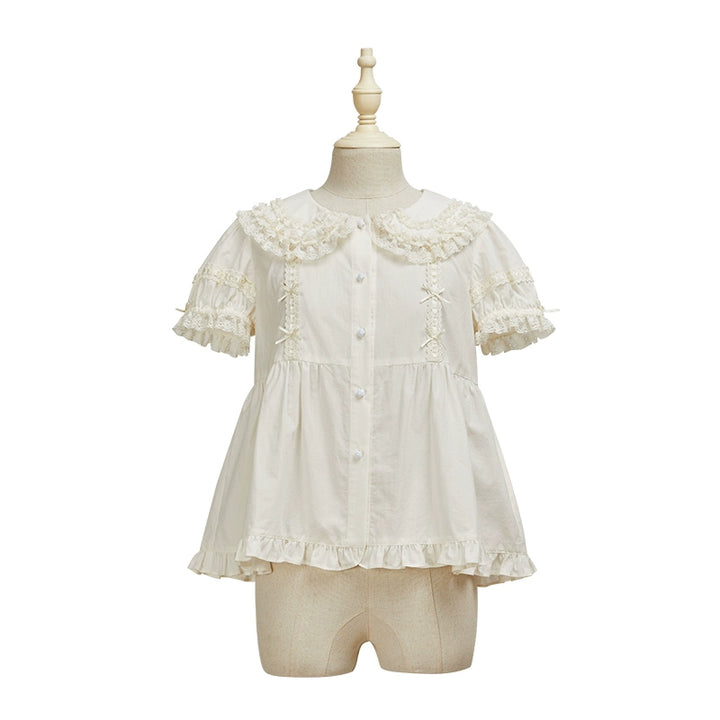 Summer Fairy~Cloud Dream~Sweet Lolita Shirt Peter Pan Collar Innerwear XS Short-sleeved shirt in off-white 