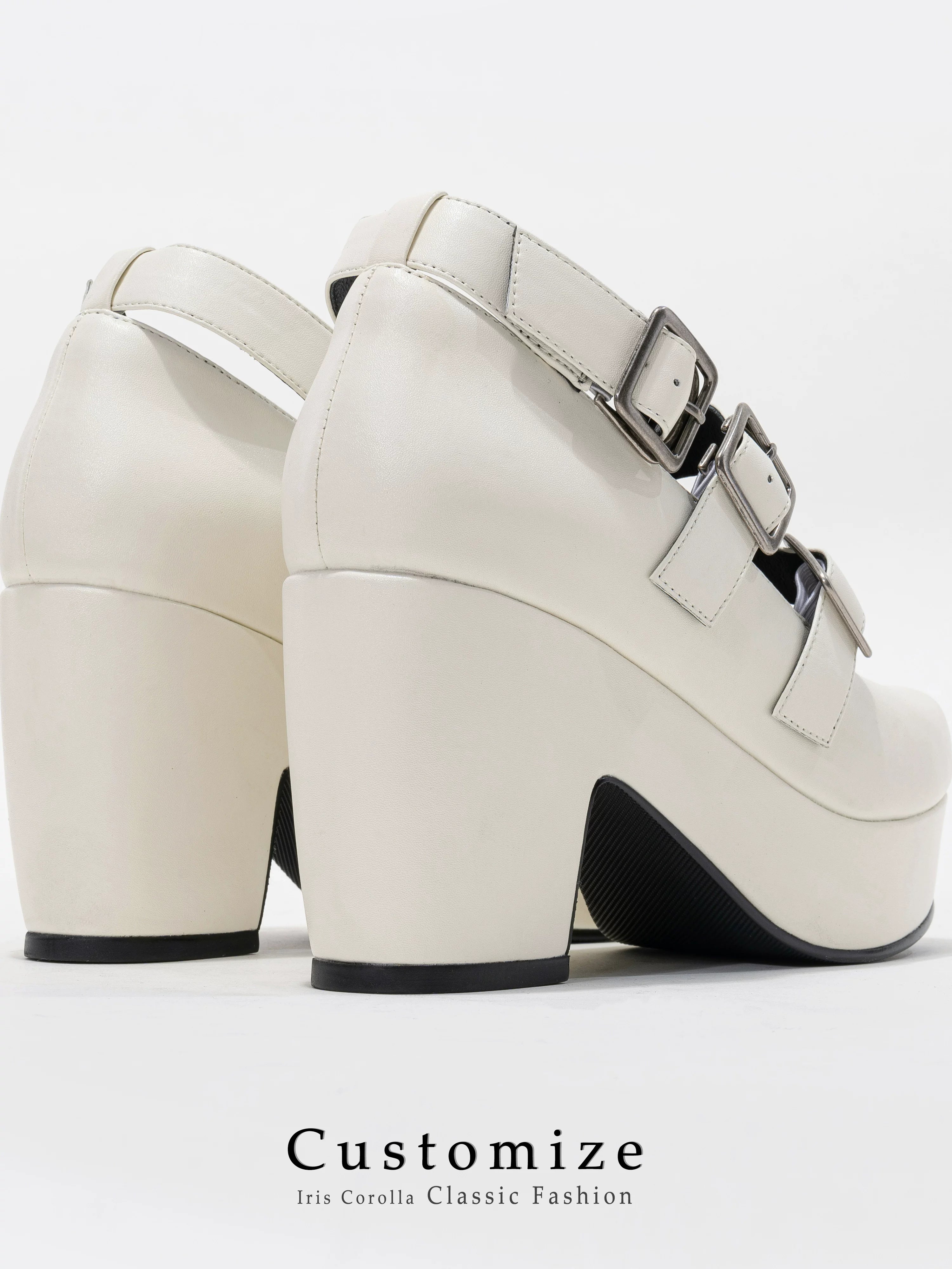 Custom-B - Gothic Lolita Heel Shoes, Triple Buckle Straps 44691:818818