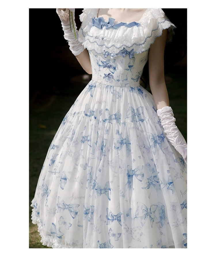 Summer Fairy~Eternal Garden~Sweet Lolita Dress Suit Elegant Open-Shoulder OP and JSK